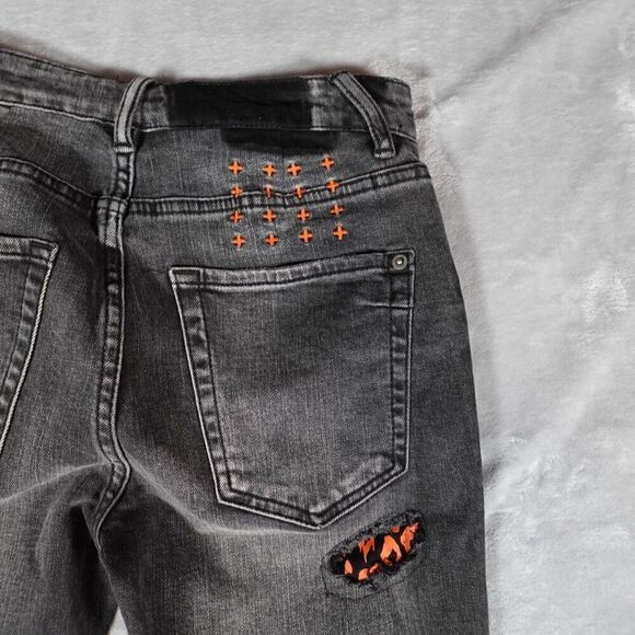 Ksubi Van Winkle Angst Fire Patch Skinny Jeans Womens 28 (Fits 26x27.5) Altered - Picture 10 of 15